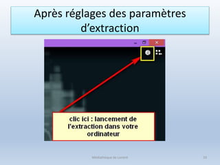 Après réglages des paramètres
d’extraction
Médiathèque de Lorient 33
 