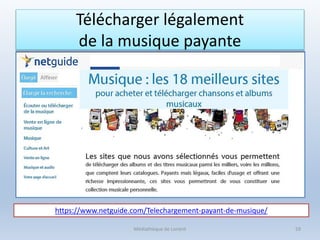 Télécharger légalement
de la musique payante
Médiathèque de Lorient 59
https://www.netguide.com/Telechargement-payant-de-musique/
 