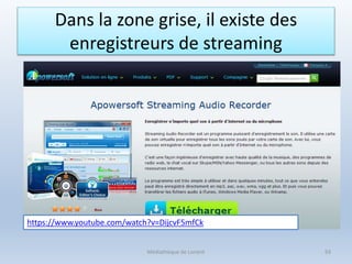 Dans la zone grise, il existe des
enregistreurs de streaming
Médiathèque de Lorient 93
https://www.youtube.com/watch?v=DijcvF5mfCk
 