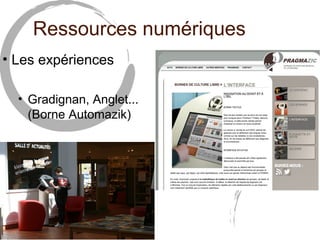 Ressources numériques 
• Les expériences 
• Gradignan, Anglet... 
(Borne Automazik) 
 