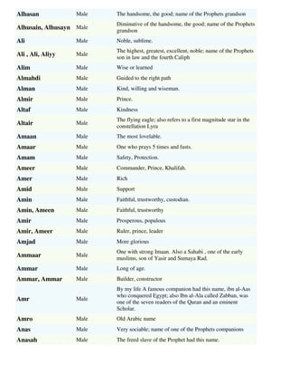 Muslim boys names & meanings list - by Sohail | PDF