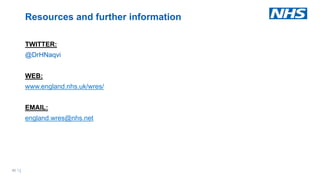 48 |48 |
TWITTER:
@DrHNaqvi
WEB:
www.england.nhs.uk/wres/
EMAIL:
england.wres@nhs.net
Resources and further information
 