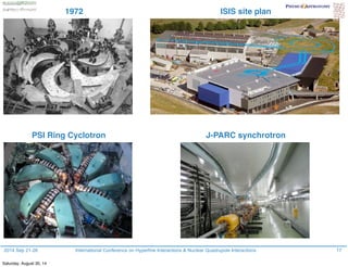 2014 Sep 21-26 International Conference on Hyperfine Interactions & Nuclear Quadrupole Interactions
. Brewer, UBC & TRIUMF — Colloquium at Ohio Univ. — 5 May 2006 OUTLINE 18
1972
17
PSI Ring Cyclotron
ISIS site plan
J-PARC synchrotron
Saturday, August 30, 14
 