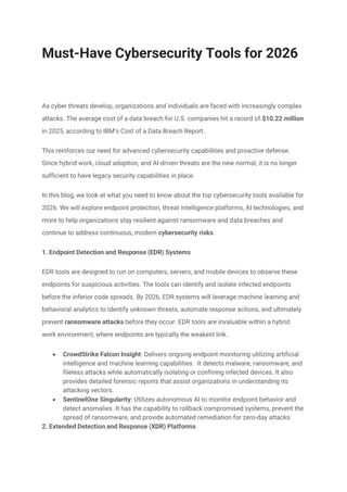 Must-Have Cybersecurity Tools for 2026- USAII | PDF