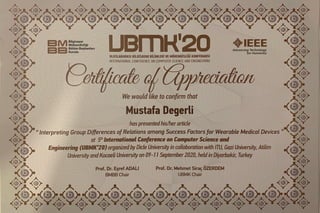 UBMK 2020 - International Conference on Computer Science and Engineering - Certificate of Appreciation 2