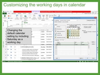 Changing the
default calendar
setting by including
Saturday as a
working day
Customizing the working days in calendar
 