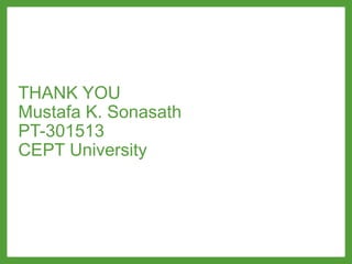 THANK YOU
Mustafa K. Sonasath
PT-301513
CEPT University
 