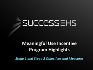 Meaningful Use Incentive
      Program Highlights
Stage 1 and Stage 2 Objectives and Measures
 