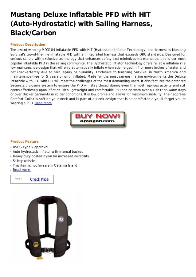 Mustang deluxe inflatable pfd with hit auto hydrostatic with sailing