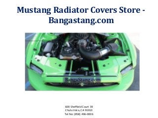 Mustang Radiator Covers Store - 
Bangastang.com 
600 Sheffield Court 39 
Chula Vista, CA 91910 
Tel No: (858) 496-0006 
 