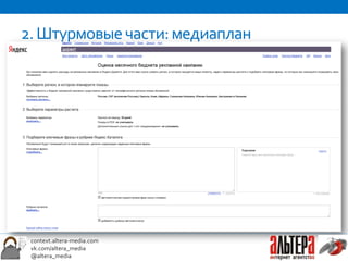 2. Штурмовые части: медиаплан




 context.altera-media.com
 vk.com/altera_media
 @altera_media
 