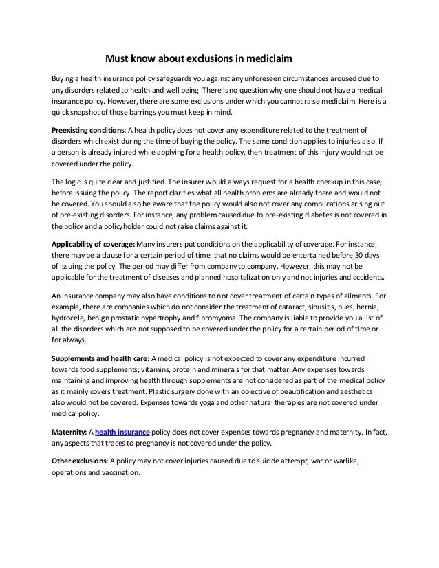 Must know about exclusions in mediclaim
