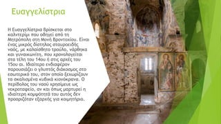 Ευαγγελίστρια
Η Ευαγγελίστρια βρίσκεται στο
καλντερίμι που οδηγεί από τη
Μητρόπολη στη Μονή Βροντοχίου. Είναι
ένας μικρός δίστηλος σταυροειδής
ναός, με καλαίσθητο τρούλο, νάρθηκα
και γυναικωνίτη, που χρονολογείται
στα τέλη του 14ου ή στις αρχές του
15ου αι. Ιδιαίτερο ενδιαφέρον
παρουσιάζει ο γλυπτός διάκοσμος στο
εσωτερικό του, στον οποίο ξεχωρίζουν
τα σκαλισμένα κυβικά κιονόκρανα. Ο
περίβολος του ναού χρησίμευε ως
νεκροταφείο, αν και όπως μαρτυρεί η
ιδιαίτερη κομψότητά του αυτός δεν
προοριζόταν εξαρχής για κοιμητήριο.
 