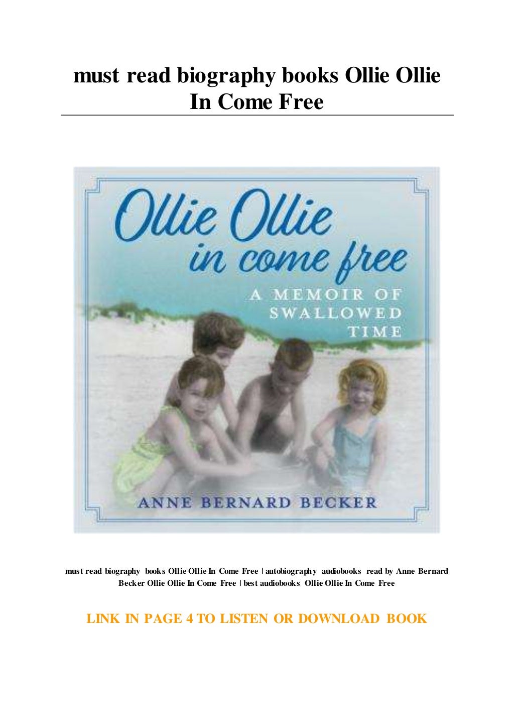 must read biography books Ollie Ollie In Come Free