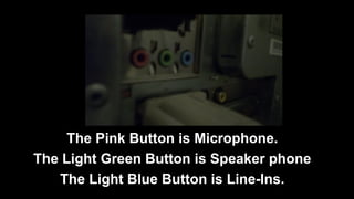 The Pink Button is Microphone.
The Light Green Button is Speaker phone
The Light Blue Button is Line-Ins.
 