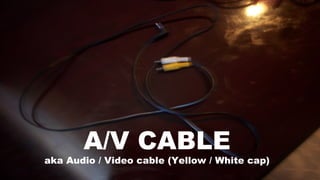 A/V CABLE
aka Audio / Video cable (Yellow / White cap)
 