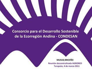 Consorcio para el Desarrollo Sostenible  de la Ecorregión Andina - CONDESAN ,[object Object],[object Object]