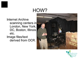 Internet Archive scanning centers in London, New York, DC, Boston, Illinois etc.  Image files/text derived from OCR. HOW? 