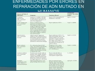 ENFERMEDADES POR ERORES EN
REPARACIÓN DE ADN MUTADO EN
HUMANOS
 