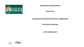 MUTACIONES CROMOSOMICAS
Eliana Ramos
UNIVERSIDAD DE CIENCIAS APLICADAS Y AMBIENTALES
FACULTAD DE MEDICINA
22 DE MARZOB 2017
START
 