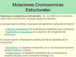 Mutaciones CromosomicasMutaciones Cromosomicas
EstructuralesEstructurales
 