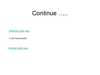 Continue …..
Extrinsic path way
T cell induced death
Intrinsic path way
 