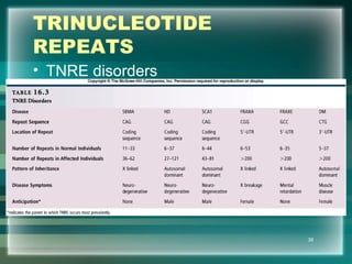 TRINUCLEOTIDE
REPEATS
• TNRE disorders
38
 