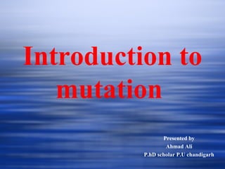 Introduction to
mutation
Presented by
Ahmad Ali
P.hD scholar P.U chandigarh
 