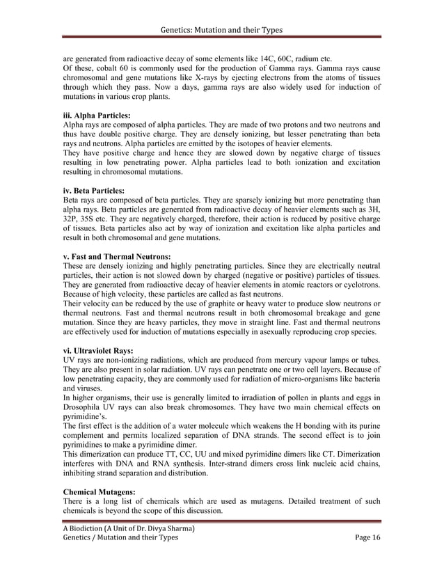 Mutation and their Types # Spontaneous Mutation# Induced Mutation | PDF