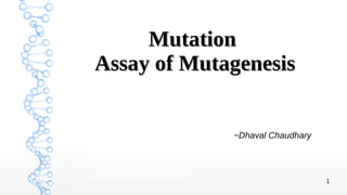 1
MutationMutation
Assay of MutagenesisAssay of Mutagenesis
~Dhaval Chaudhary
 