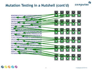 Mutation Testing in a Nutshell (cont'd)




                        6                 © Computas AS 27.01.12
 