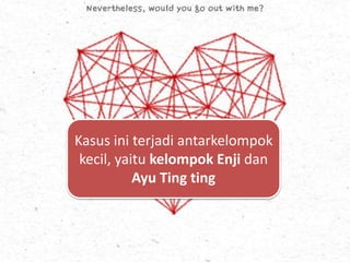 Kasus ini terjadi antarkelompok
kecil, yaitu kelompok Enji dan
Ayu Ting ting
 