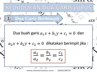 Dua Garis Berhimpit1.
Dua buah garis dan
dikatakan berimpit jika :
 