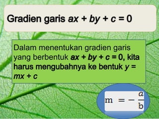 Dalam menentukan gradien garis
yang berbentuk
 