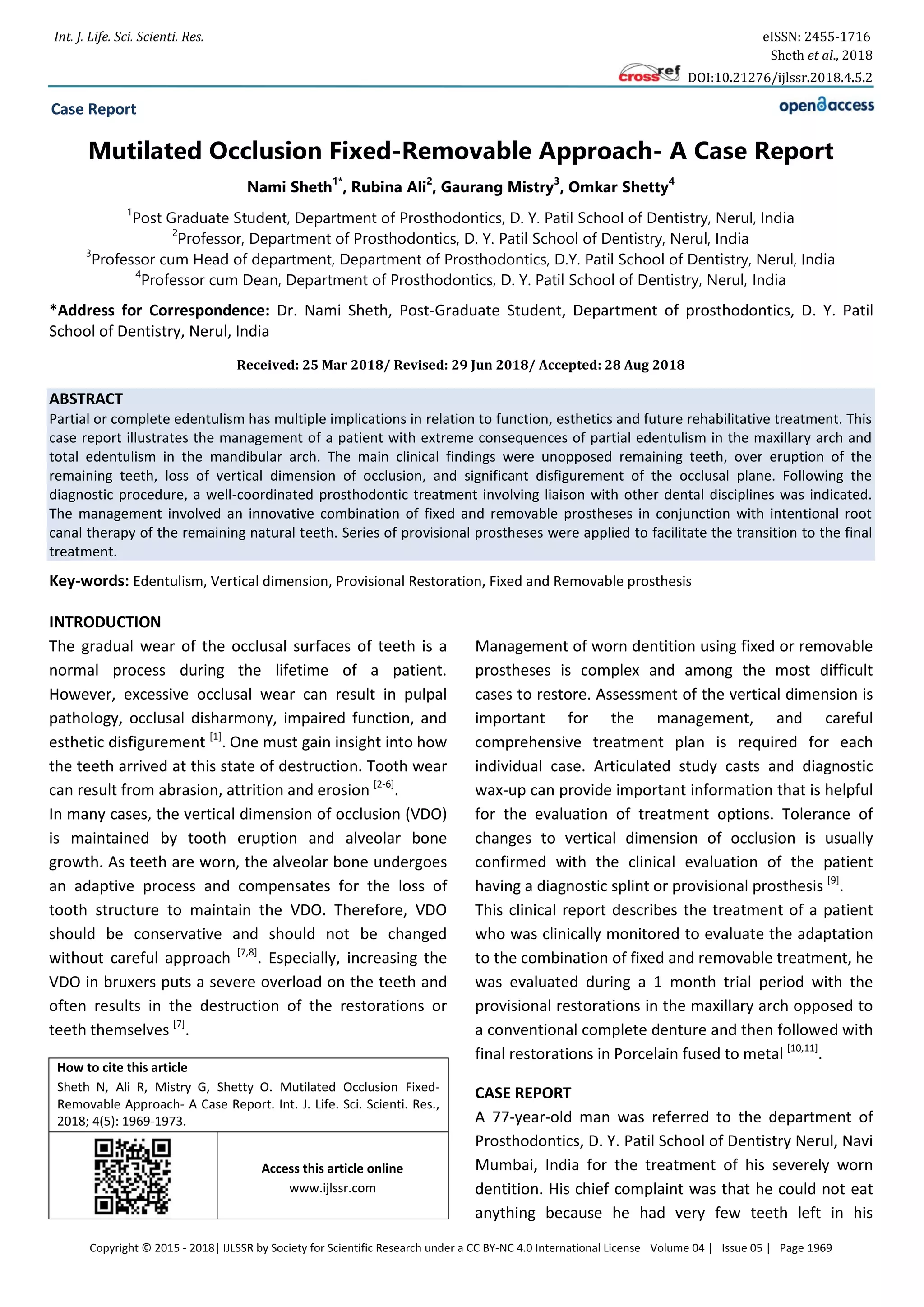 Mutilated Occlusion Fixed-Removable Approach- A Case Report | PDF ...