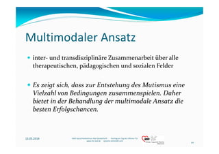 Multimodaler Ansatz
inter‐ und transdisziplinäre Zusammenarbeit über alle 
therapeutischen, pädagogischen und sozialen Fel...