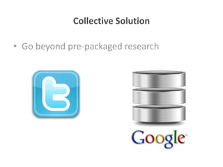 Collective Solution

• Go beyond pre-packaged research
 