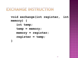 void exchange(int register,
memory) {
int temp;
temp = memory;
memory = register;
register = temp;
}

31

int

 