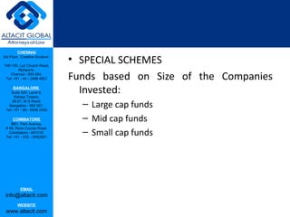 SPECIAL SCHEMES Funds based on Size of the Companies Invested:  Large cap funds Mid cap funds Small cap funds 