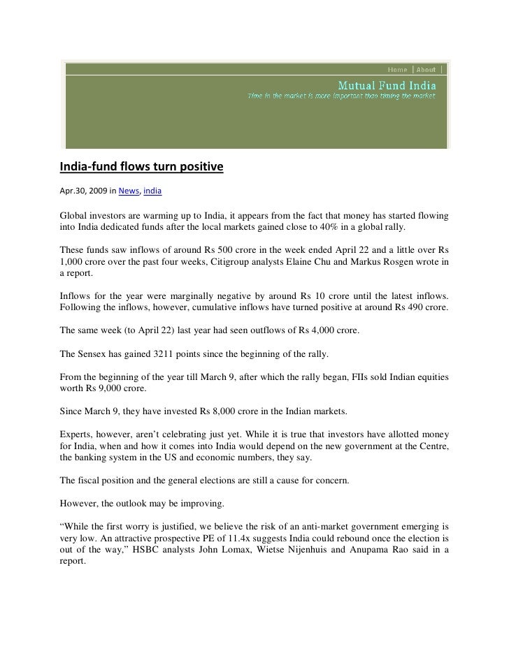 New Government Report Suggests 1 In 40 >> Mutual Fund India May 1 2009 India Fund Flows Turn Positive New Government Report Suggests 1 In 40 >> Mutual Fund India May 1 2009 India Fund Flows Turn Positive