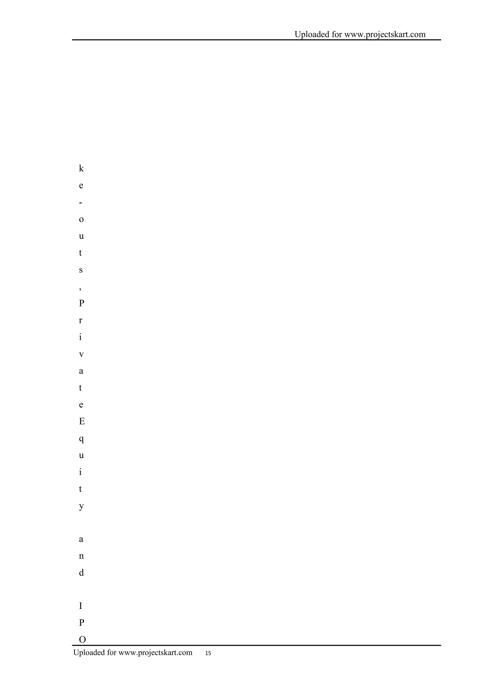 Uploaded for www.projectskart.com
k
e
-
o
u
t
s
,
P
r
i
v
a
t
e
E
q
u
i
t
y
a
n
d
I
P
O
Uploaded for www.projectskart.com 15
 