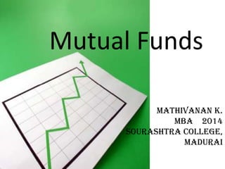 Mutual Funds
MATHIVANAN K.
MBA 2014
SOURASHTRA COLLEGE,
MADURAI
 