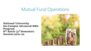 Mutual Fund Operations
National University
On-Campus Advanced MBA
Program
8th Batch (3rd Semester)
Session:2021-22
 