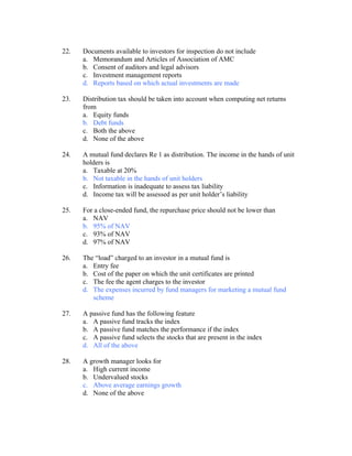 Mutual Fund Question Bank 2 | DOC