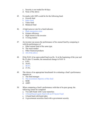 Mutual Fund Question Bank 2 | DOC