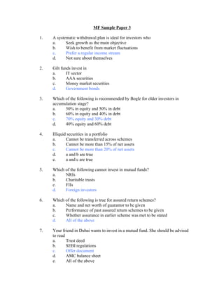 Mutual Fund Question Bank 2 | DOC