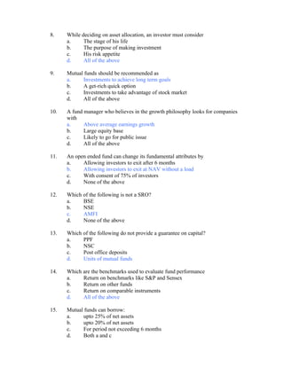 Mutual Fund Question Bank 2 | DOC