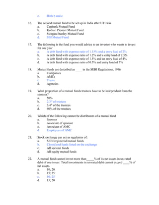 Mutual Fund Question Bank 2 | DOC