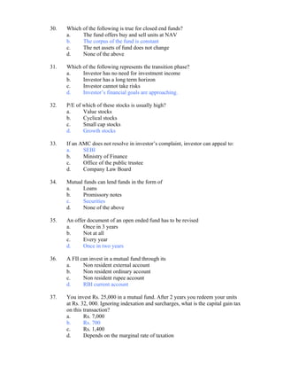 Mutual Fund Question Bank 2 | DOC