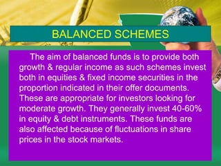 CLOSE-END FUNDS          A close-end funds has a stipulated maturity period. The fund is open for subscription only during a specified period at the time of launch of  the schemes. Investors can invest in the schemes at the time of the initial public issue & thereafter they can buy or sell the units of the schemes on the stock exchanges where the units are listed. In order to provide an exist route to the investors, some close-ended funds give an option of selling back the units to the MF through periodic repurchase at NAV related prices. These MF schemes disclose NAV generally on weekly basis